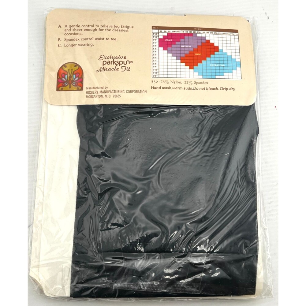NOS Vtg PARK LANE HOSIERY Jet Black Style 74 Women's M Panty Hose Miracle Fit - Picture 2 of 6